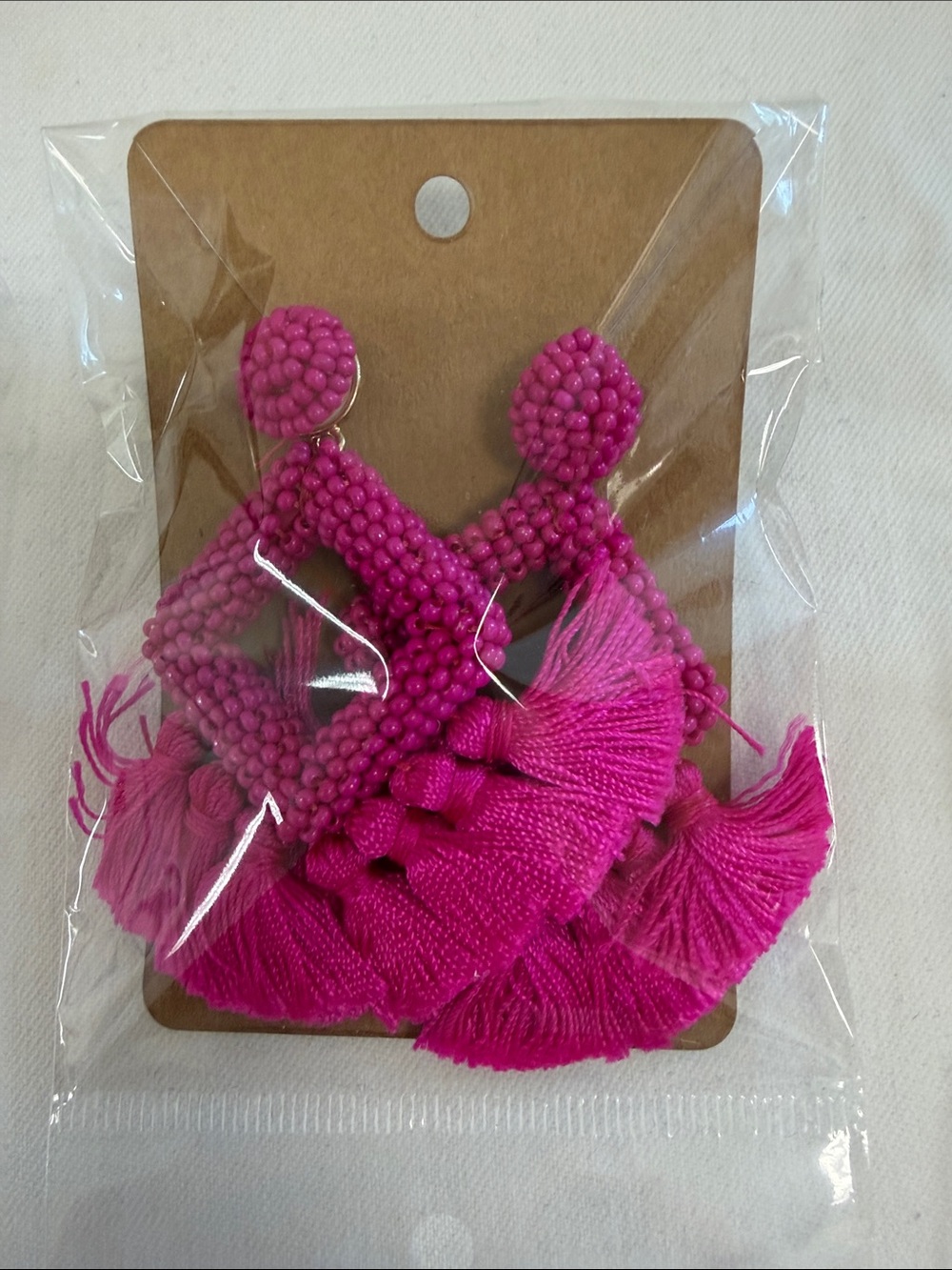 J. Crew Factory Hot Pink Beaded Tassel Statement Earrings
